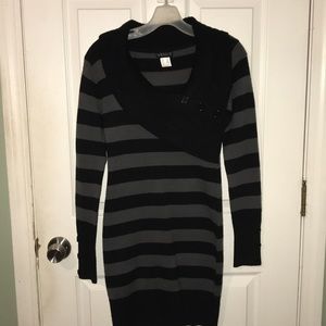 Long sleeve stripped sweater dress.
